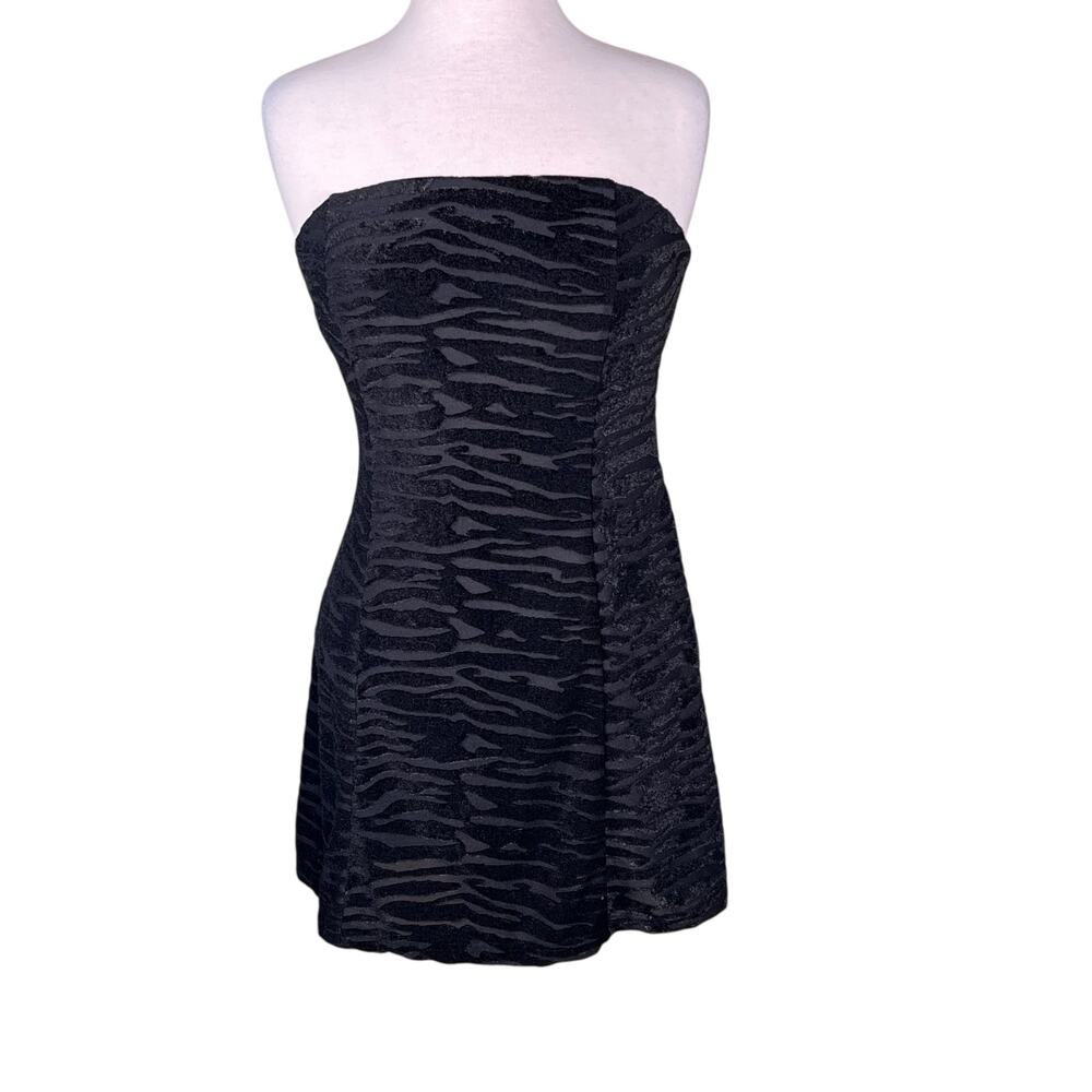 Miscreants Black Velvet Burnout Strapless Mini Dress & Matching Gloves UK14 NWT